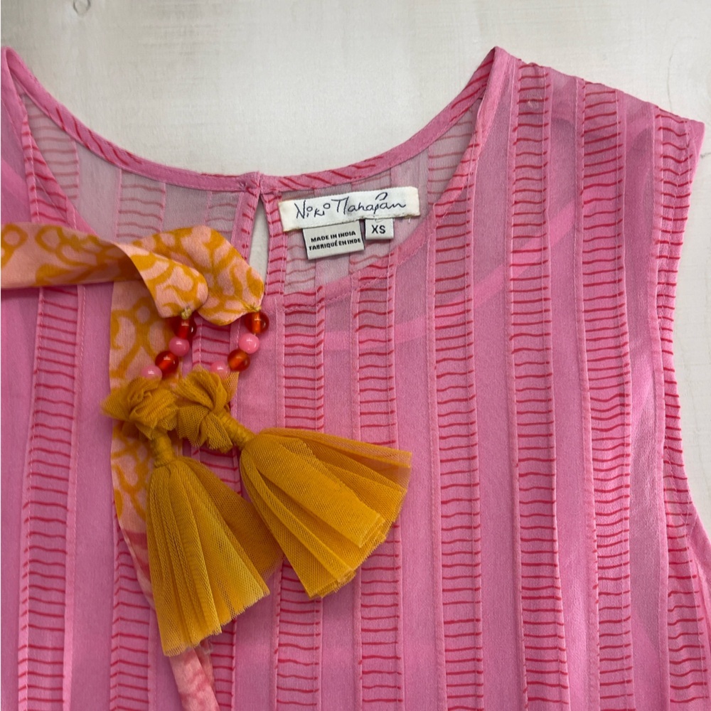 Niki Tlanapan x Anthropologie Lucille silk mini dress printed beautiful xs pink - Picture 3 of 9
